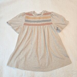 THML Smocked Baby Doll‎ Top Jersey Puff Sleeve Oatmeal Cottagecore Small